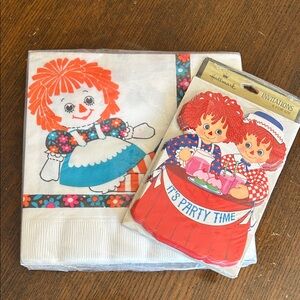 Vintage Hallmark Raggedy Ann Party Napkins & Invitations - Red, Blue, White